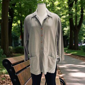 Erika & Co. Womens Lightweight Linen Blend Button-Down Shirt With Pockets